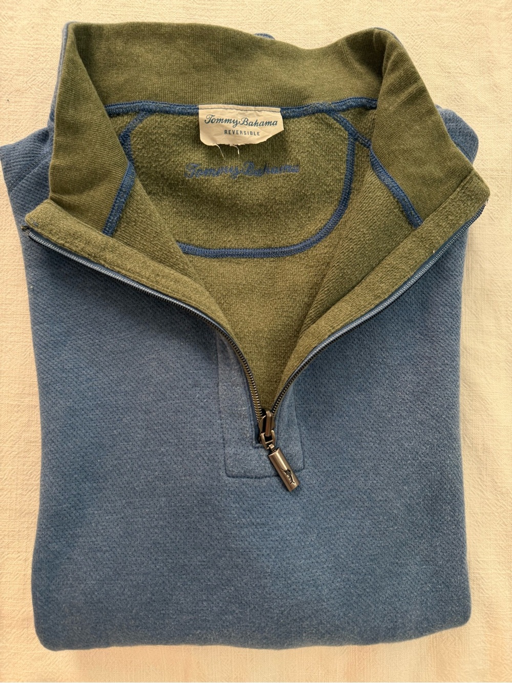 Tommy Bahama Reversible Quarter-Zip in Blue and Olive